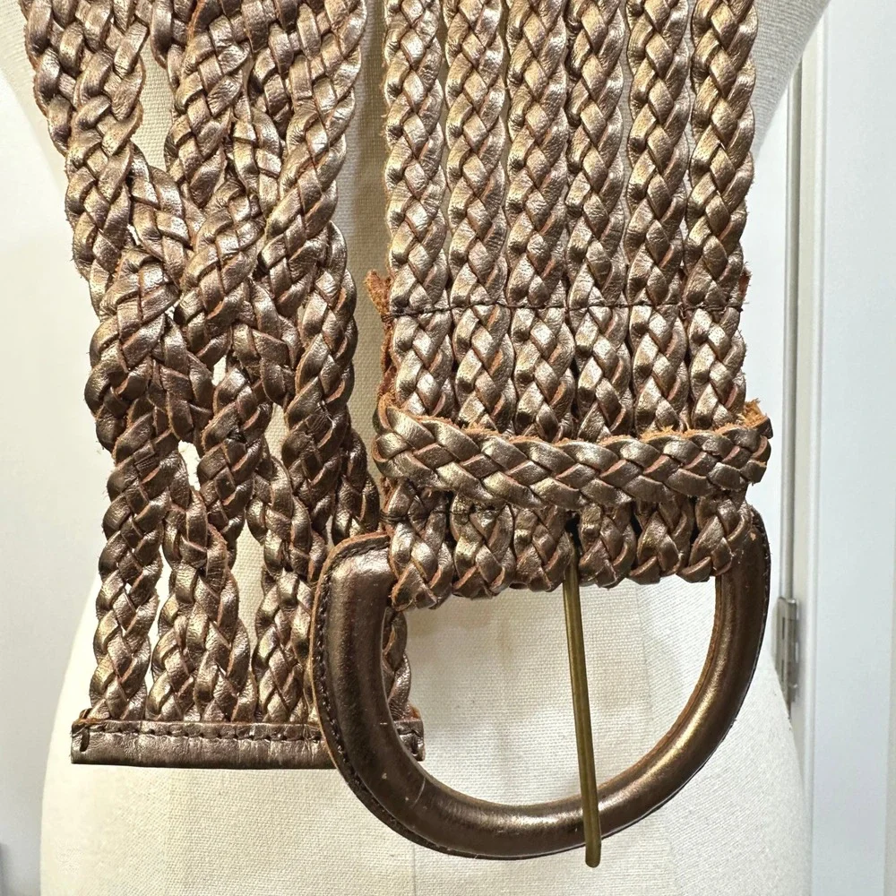 VTG Bronze Metallic Woven Leather Wide Belt 45
